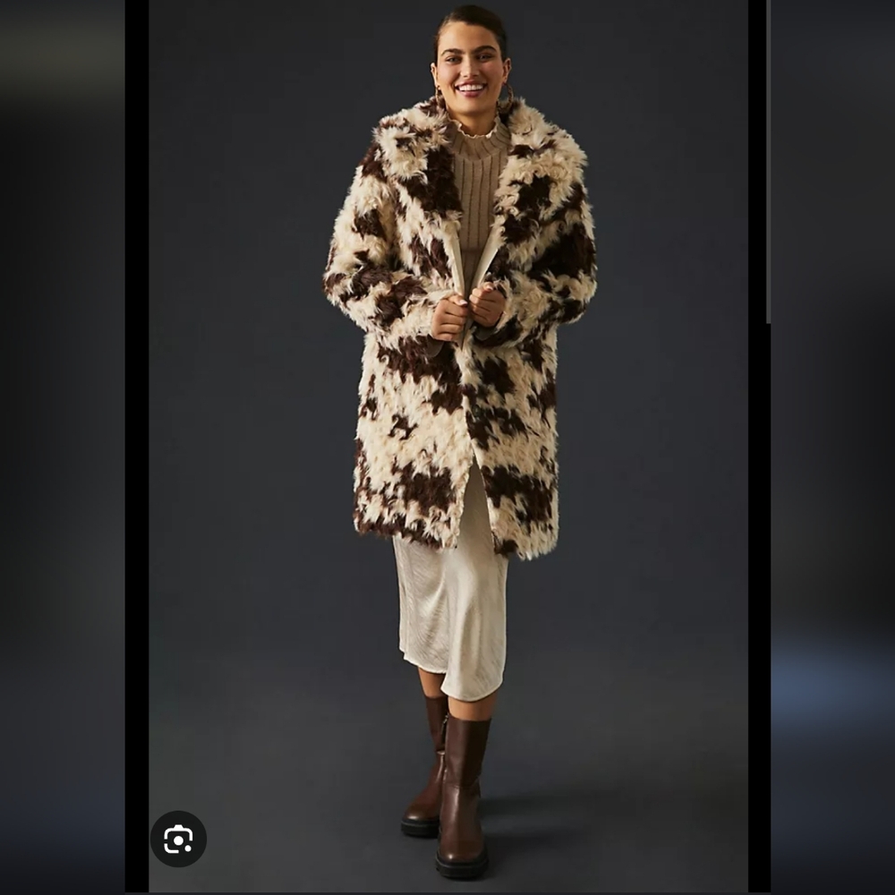 Anthropologie Faux Fur Coat in Brown and Cream